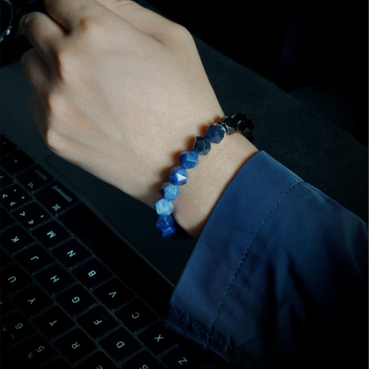 Bracelet Men's Crystal String Natural Blue Stone - Trendha