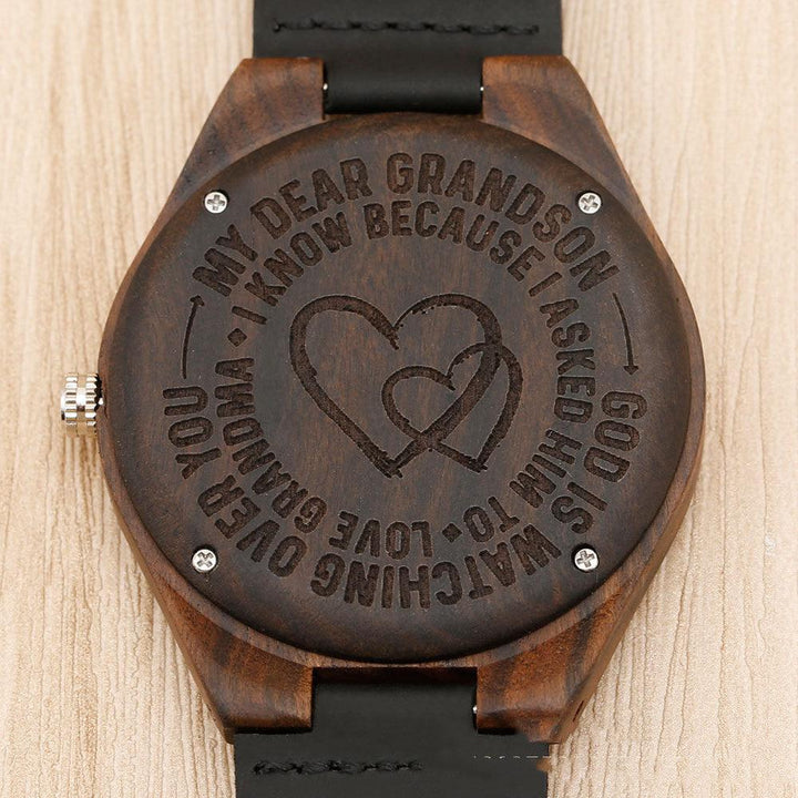 Brown Dial Wood Case Back Lettering Watch - Trendha