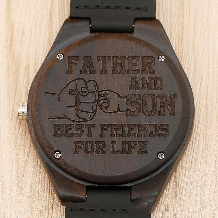 Brown Dial Wood Case Back Lettering Watch - Trendha