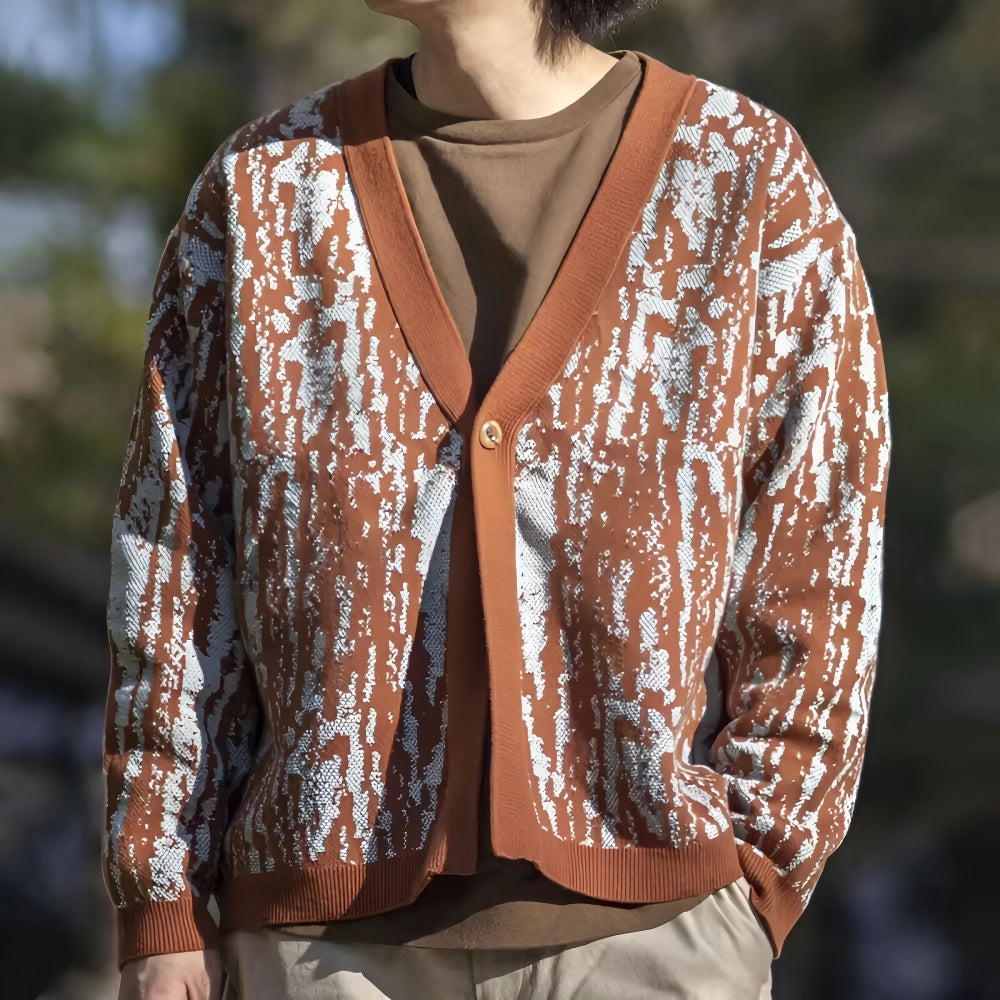 Vintage Printed Knitted Cardigan Sweater