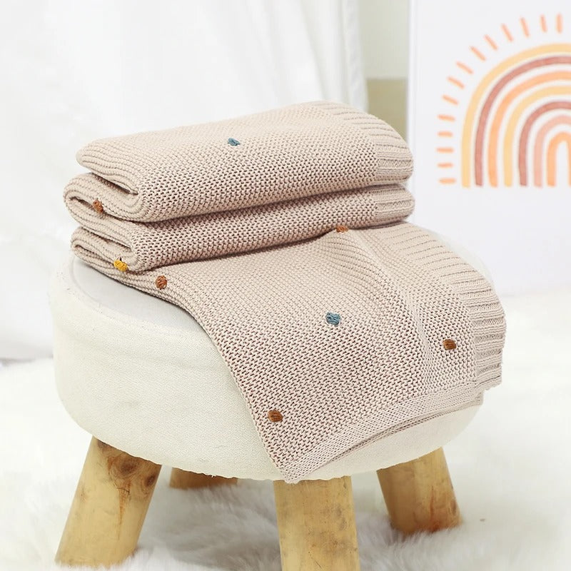 Cotton Knit Dot-Pattern Baby Blanket - 90 × 70 cm