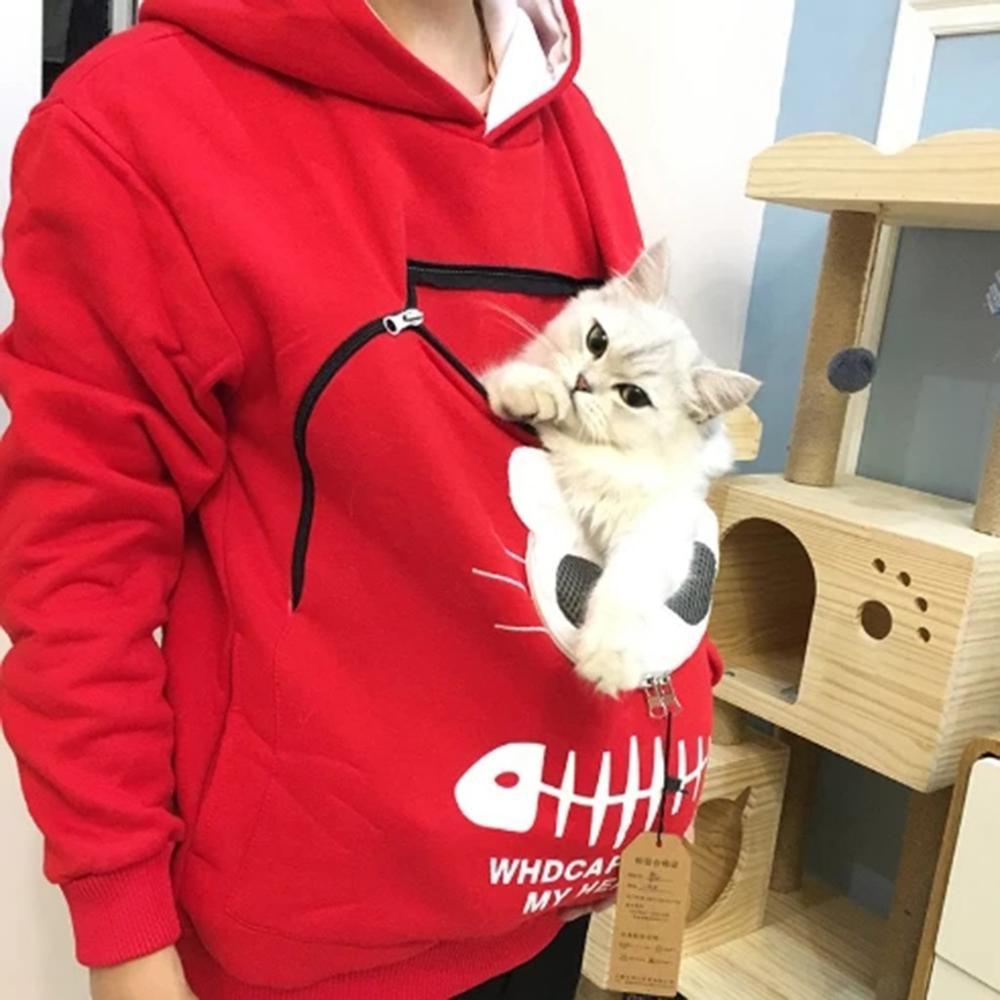 Cat-Graphic Hoodie with Zippered Front Pocket