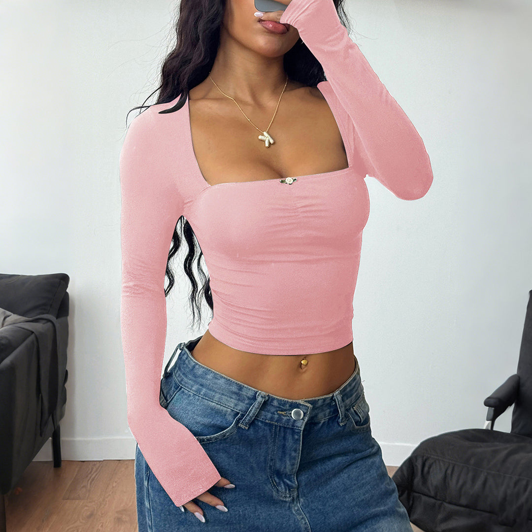Women's Solid Color Long-sleeved Bottoming Shirt T-shirt