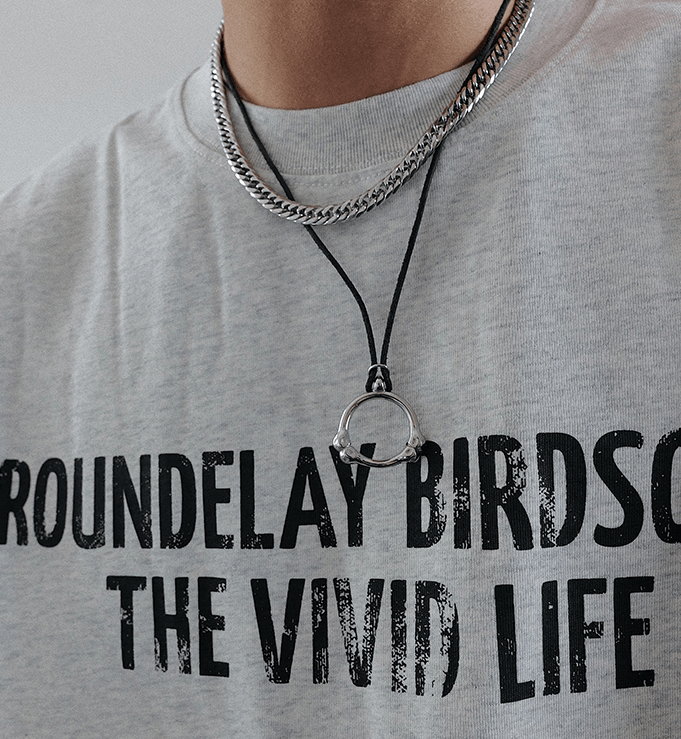 Circular Steel Pendant Cord Necklace