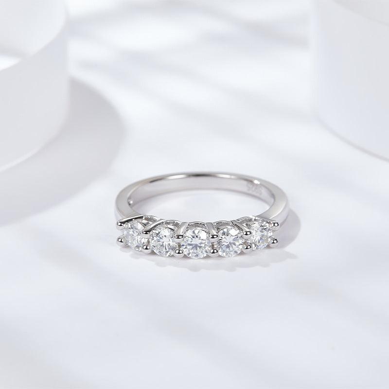 Classic Seven Stars And Seven Diamonds Five Diamond Row Ring Fashion - Trendha
