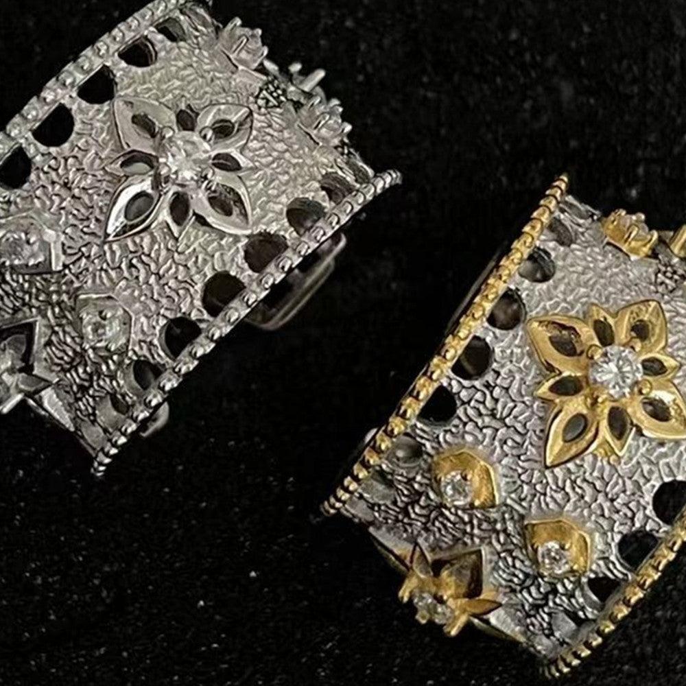 Color-blocking Snowflake Starlight Wide Ring - Trendha