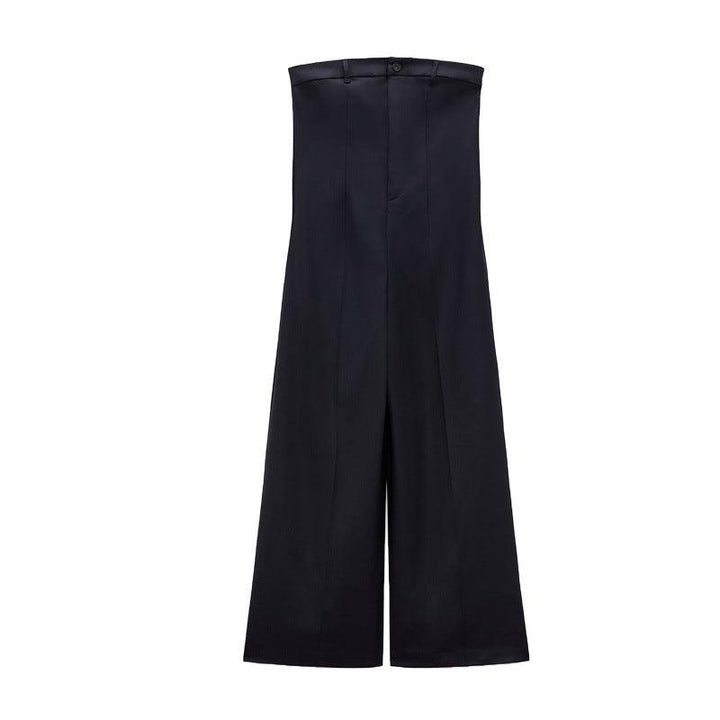 Contrast Color Off-neck Tube Top Jumpsuit Stitching Wide Leg - Trendha