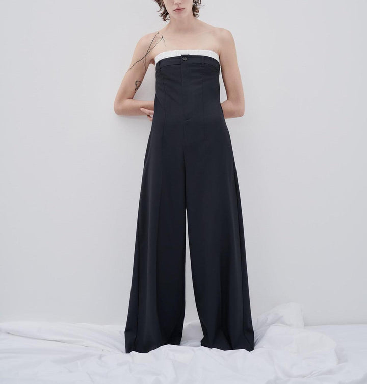 Contrast Color Off-neck Tube Top Jumpsuit Stitching Wide Leg - Trendha