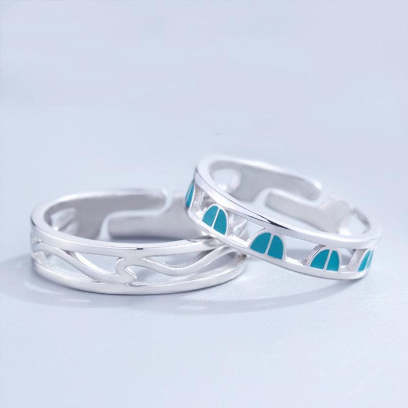 Couple Ring Sterling Silver Adjustable Personality Pair - Trendha