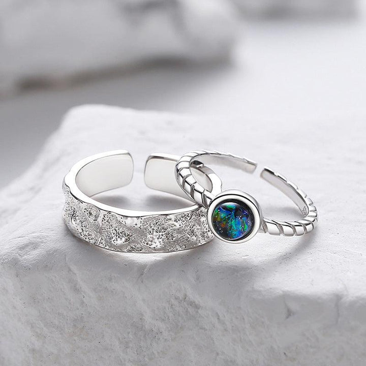 Couple's Sterling Silver Pair Versatile Glass Ring - Trendha