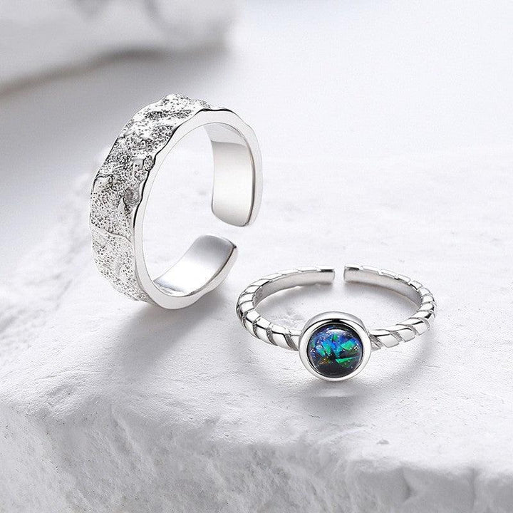 Couple's Sterling Silver Pair Versatile Glass Ring - Trendha