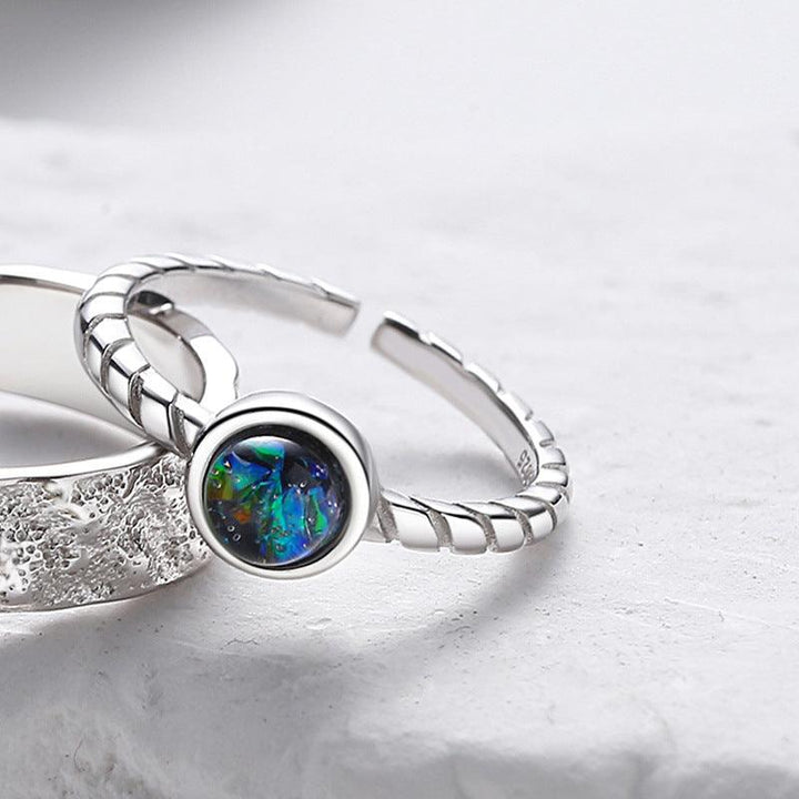 Couple's Sterling Silver Pair Versatile Glass Ring - Trendha