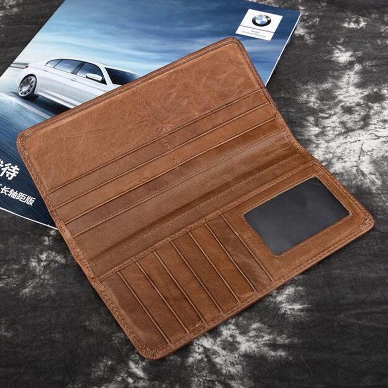 Cowhide Wallet Retro Waxed Cowhide Leather Wallet Coin Multi-card Wallet - Trendha