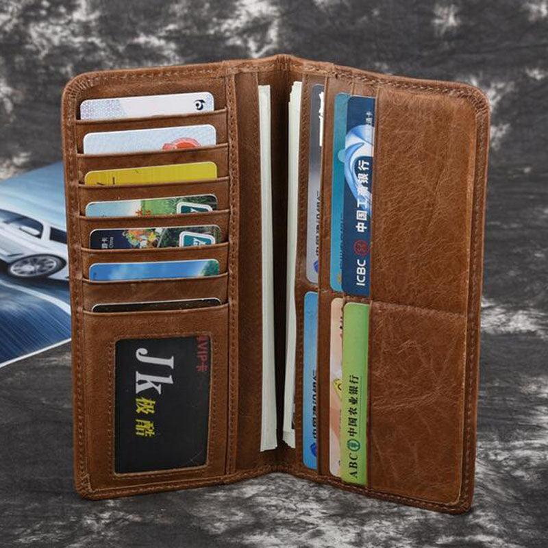 Cowhide Wallet Retro Waxed Cowhide Leather Wallet Coin Multi-card Wallet - Trendha