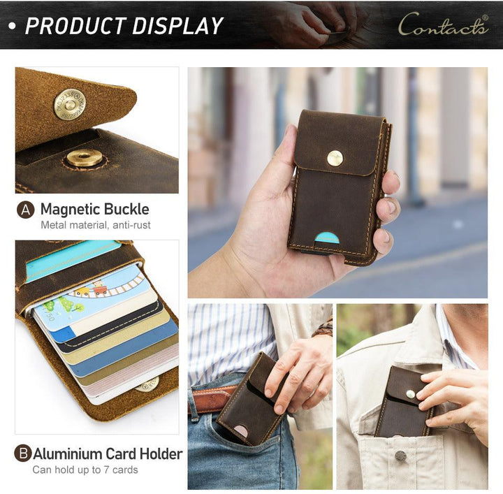 Crazy Horse Cowhide RFID Anti-theft Swipe Automatic Card Box - Trendha