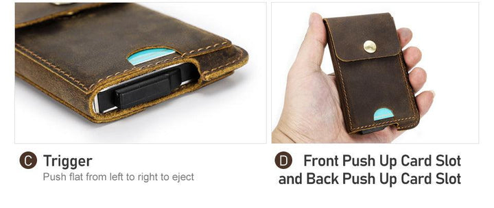 Crazy Horse Cowhide RFID Anti-theft Swipe Automatic Card Box - Trendha