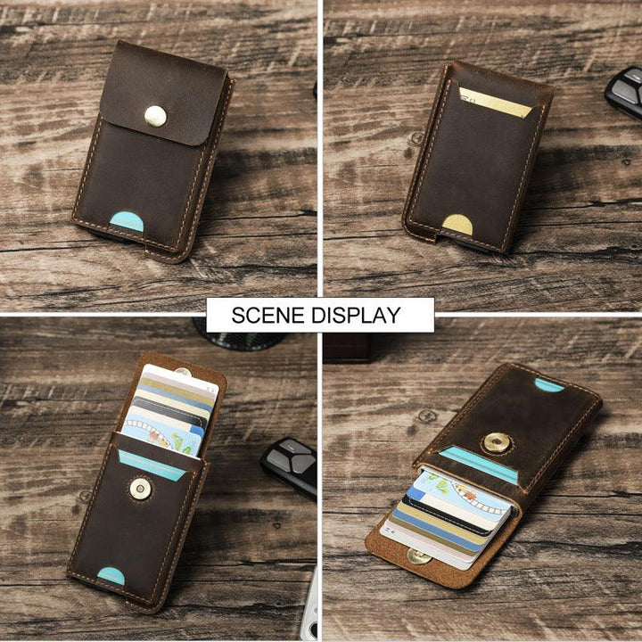 Crazy Horse Cowhide RFID Anti-theft Swipe Automatic Card Box - Trendha