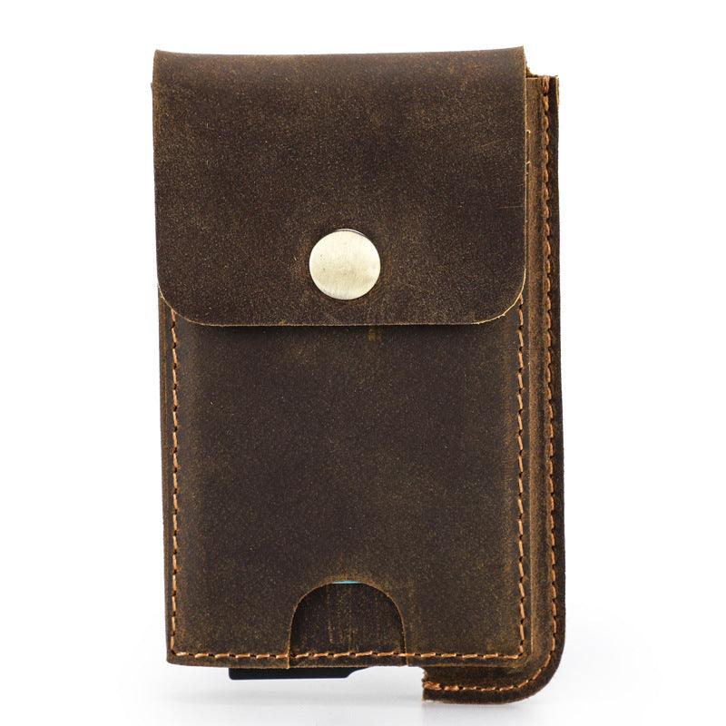Crazy Horse Cowhide RFID Anti-theft Swipe Automatic Card Box - Trendha