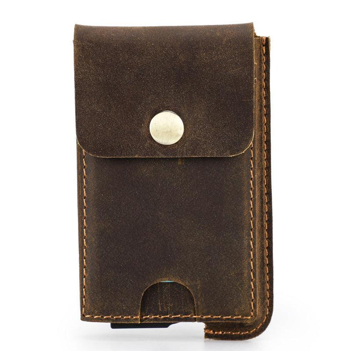 Crazy Horse Cowhide RFID Anti-theft Swipe Automatic Card Box - Trendha