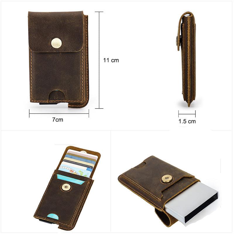 Crazy Horse Cowhide RFID Anti-theft Swipe Automatic Card Box - Trendha