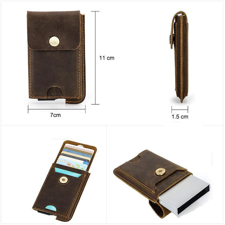 Crazy Horse Cowhide RFID Anti-theft Swipe Automatic Card Box - Trendha