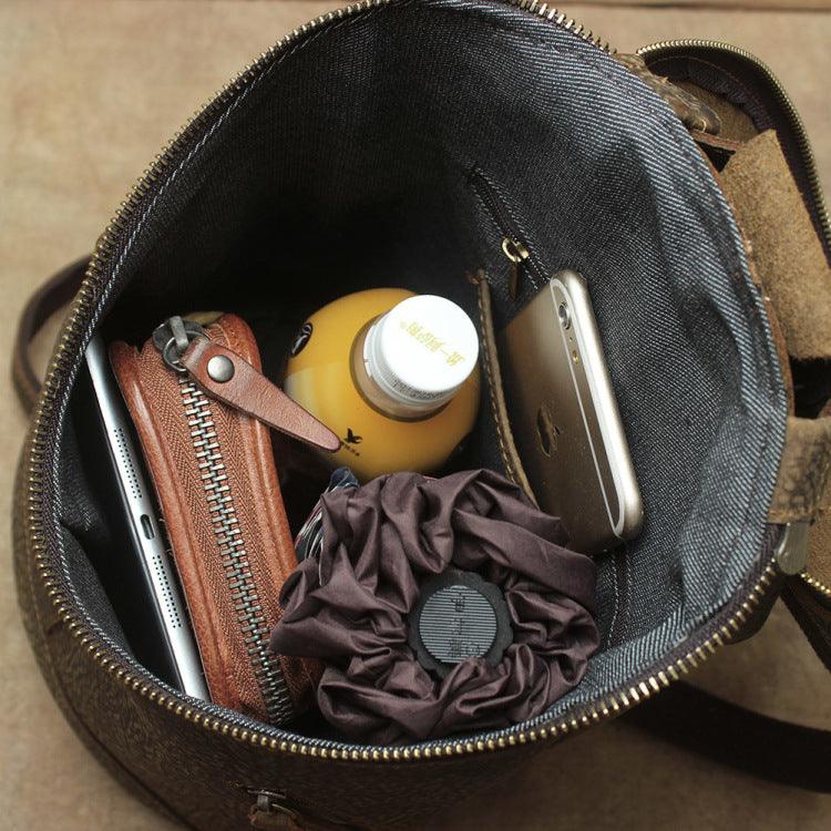 Crazy Horse Skin Unisex Backpack Casual Personality Retro Tide Leather Backpack - Trendha