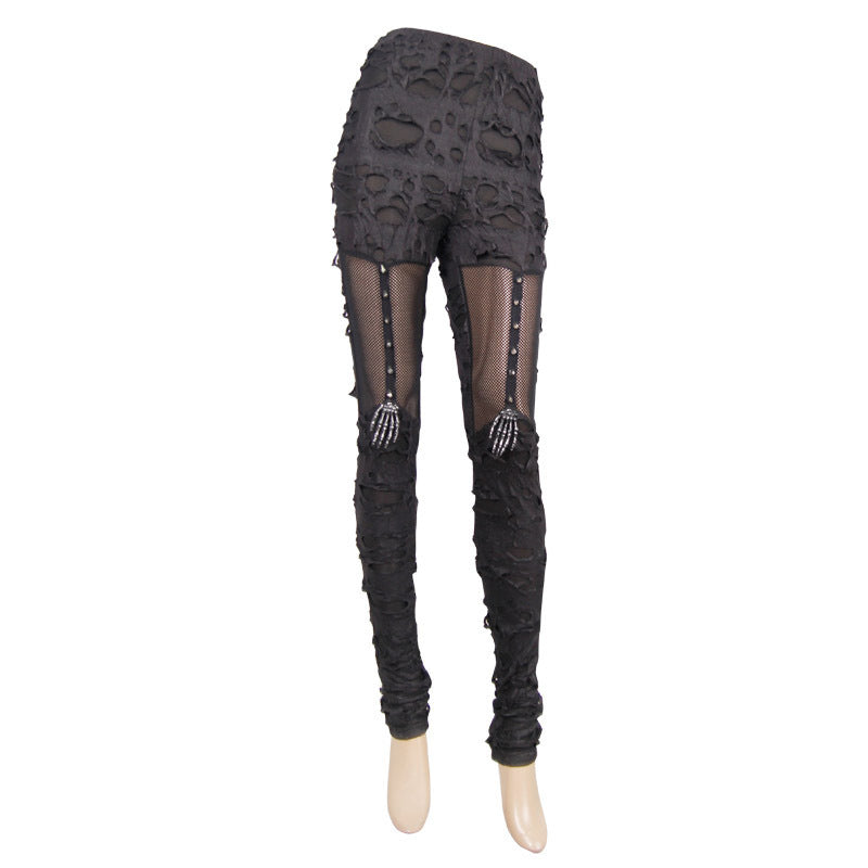Ripped Fabric And Mesh Garter Garter Shaped Ghost Claw Leggings