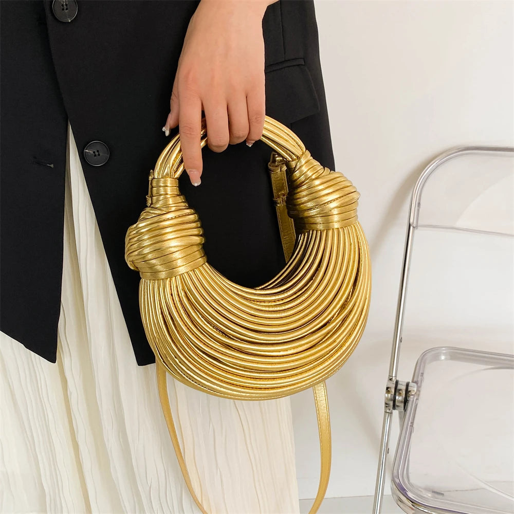 Gold-Colour Woven Shoulder Bag