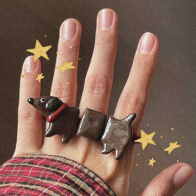 Dachshund Dog Ring Ceramic Jewelry - Trendha