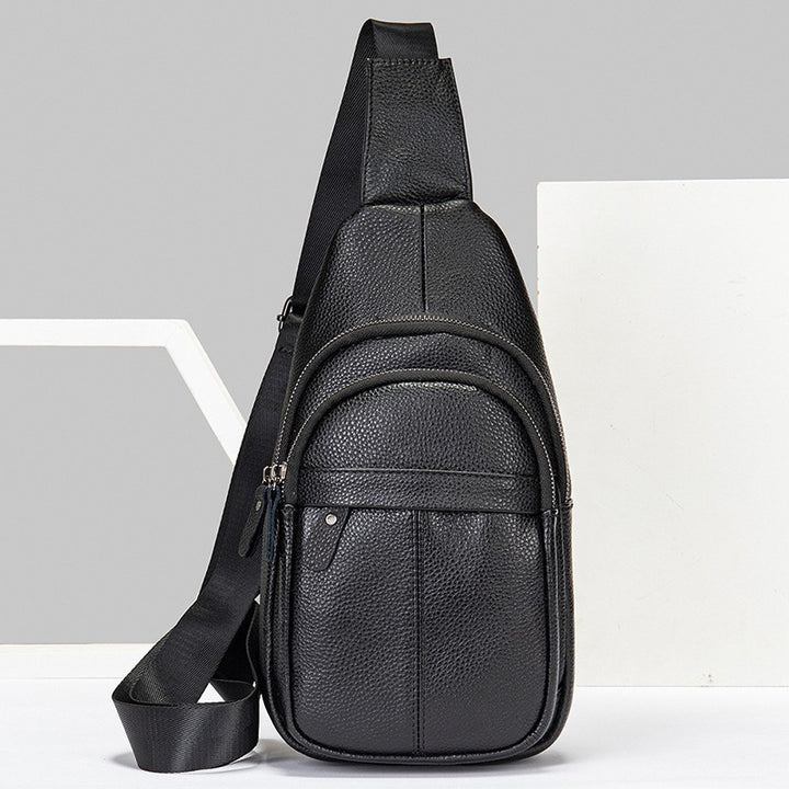 Men's Top Layer Cowhide Leather Diagonal Cross Cycling Single Shoulder Diagonal Backpack