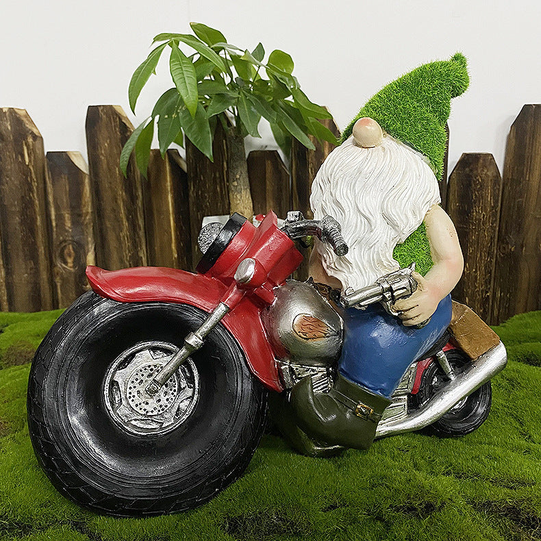 Solar Motorcycle Gnome Resin Garden Statue