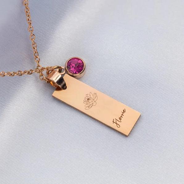 December Flower Birthday Stone Necklace Laser Birthday