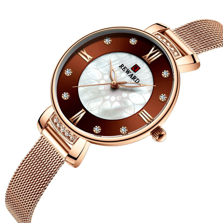 Delicate Shell Diamond Milanese Mesh Strap Ladies Watch - Trendha