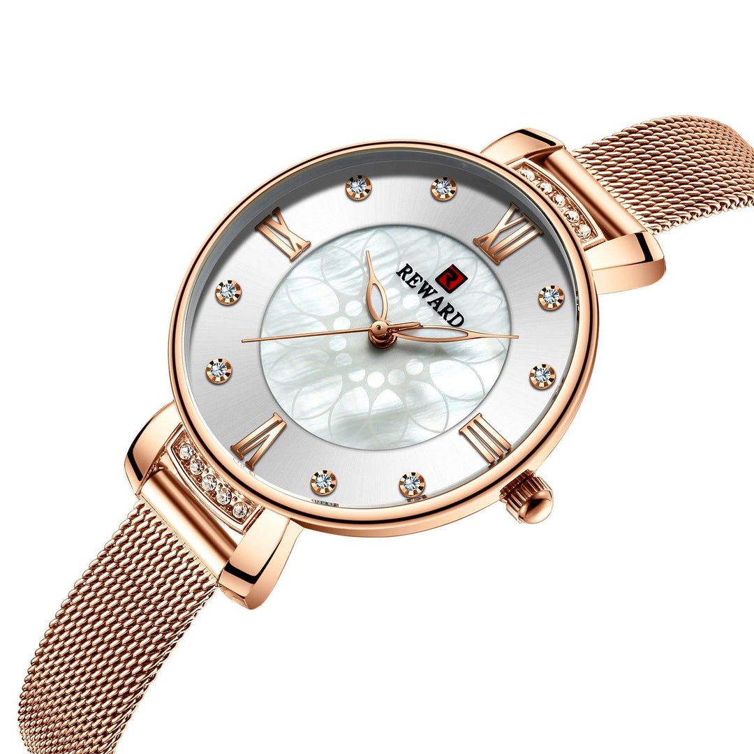 Delicate Shell Diamond Milanese Mesh Strap Ladies Watch - Trendha