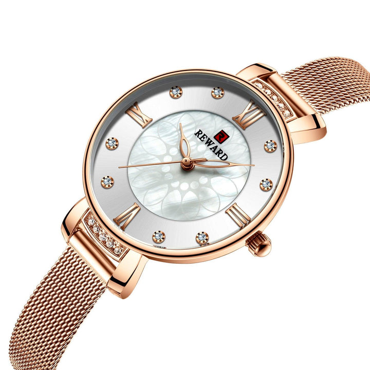 Delicate Shell Diamond Milanese Mesh Strap Ladies Watch - Trendha