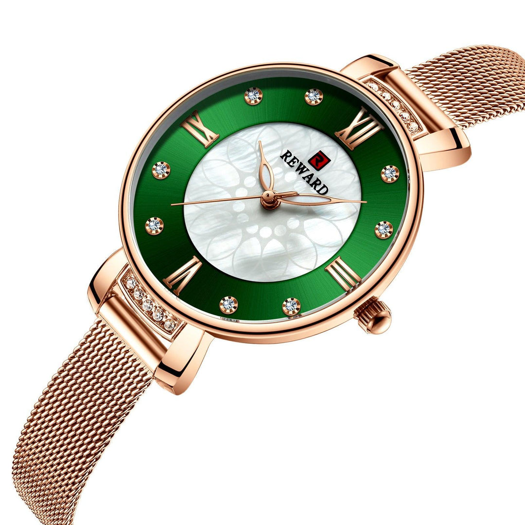 Delicate Shell Diamond Milanese Mesh Strap Ladies Watch - Trendha