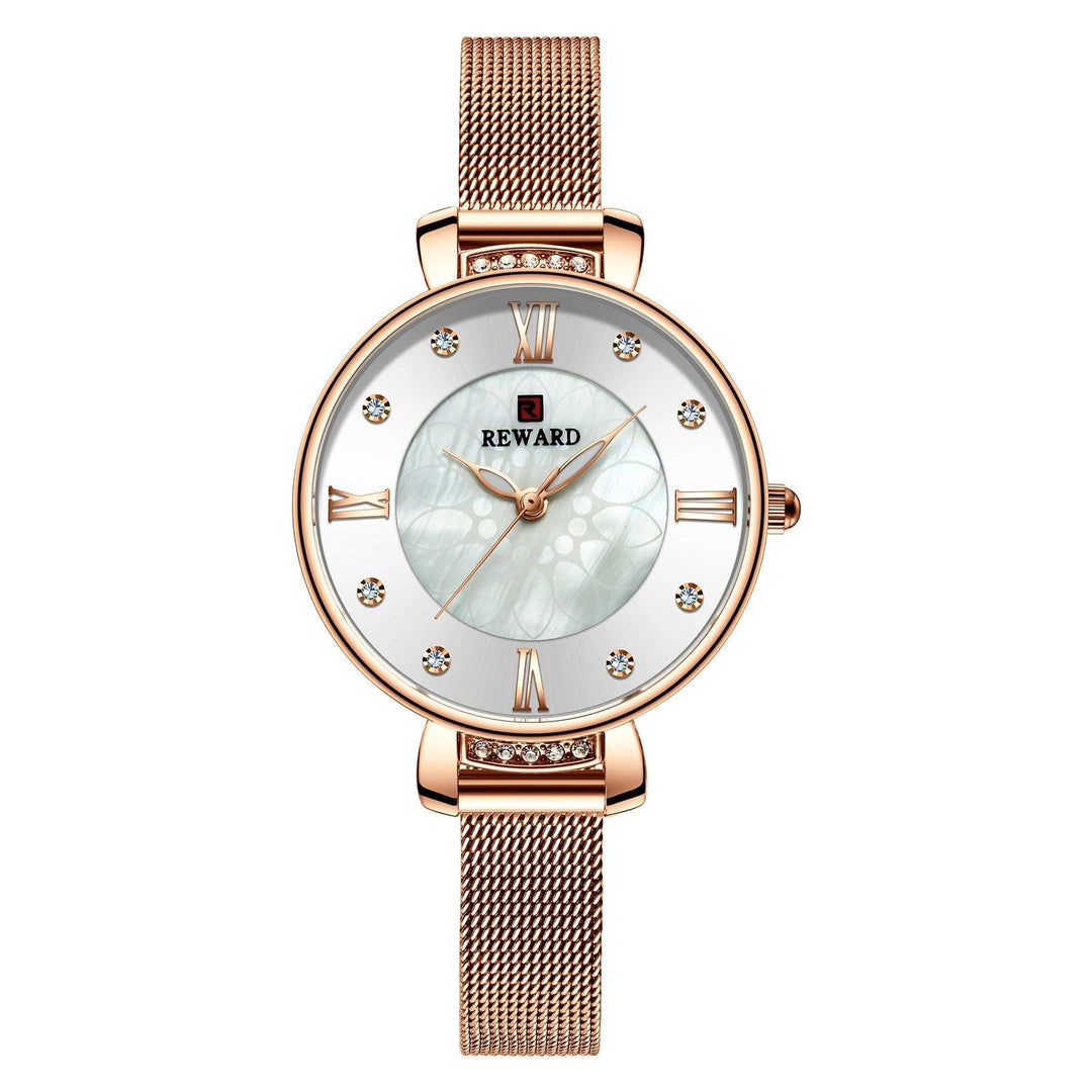 Delicate Shell Diamond Milanese Mesh Strap Ladies Watch - Trendha