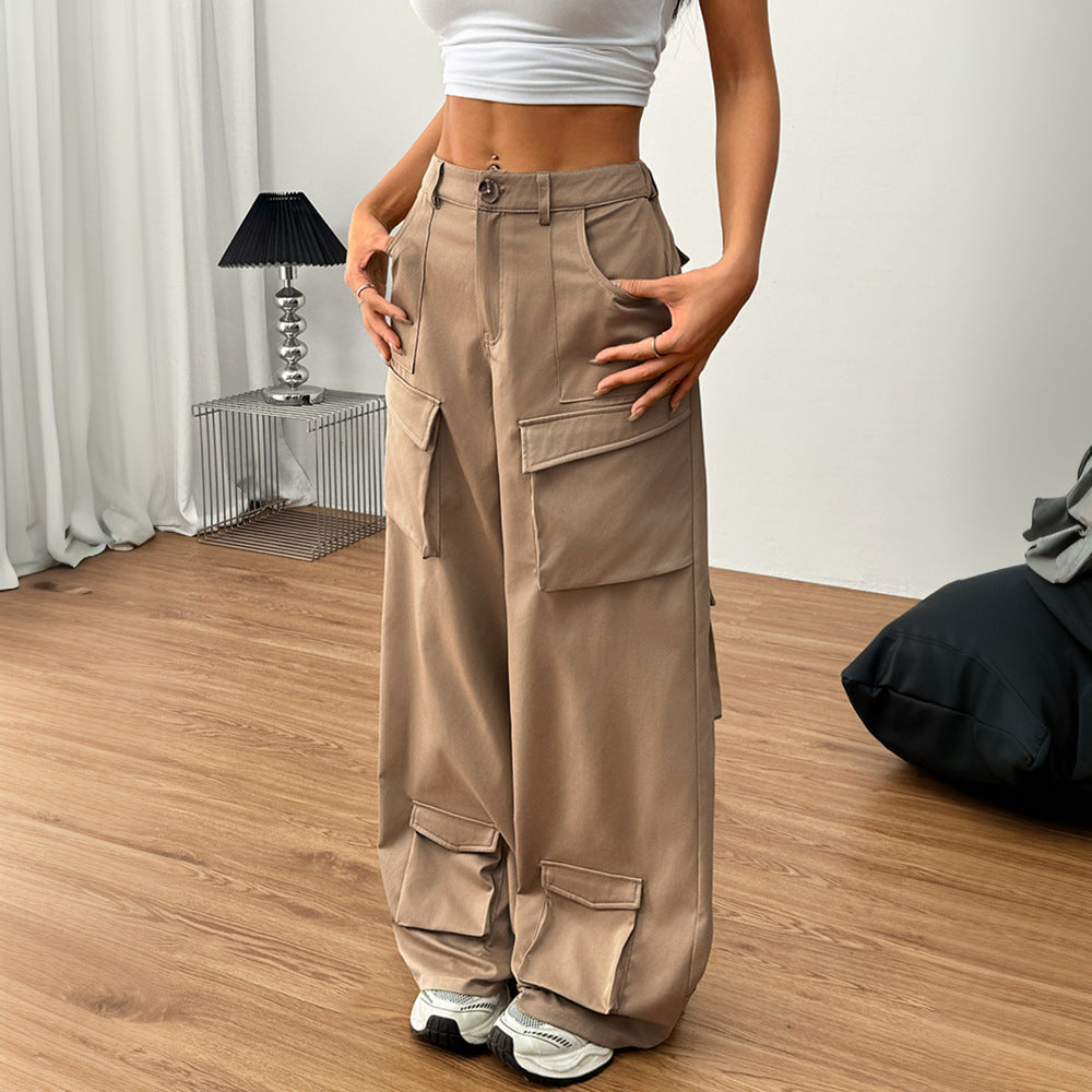 Women's Loose Casual Wide-leg Trousers Pocket Overalls