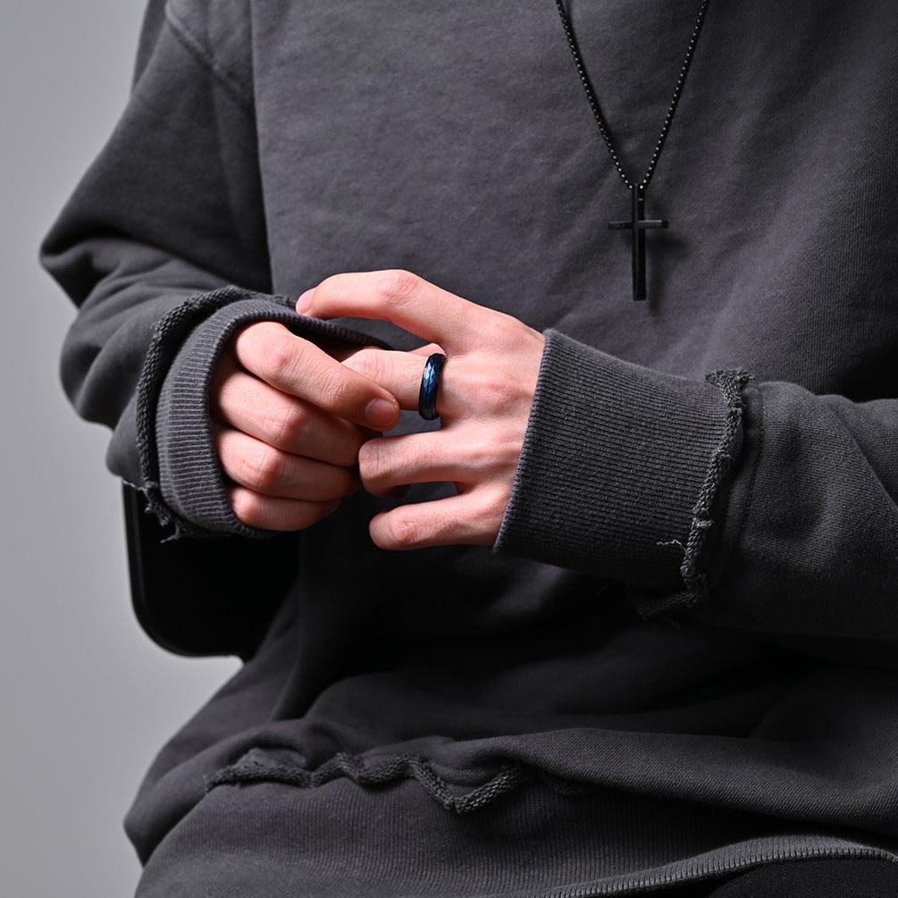 Diamond Turtle Faced Black Tungsten Steel Ring - Trendha