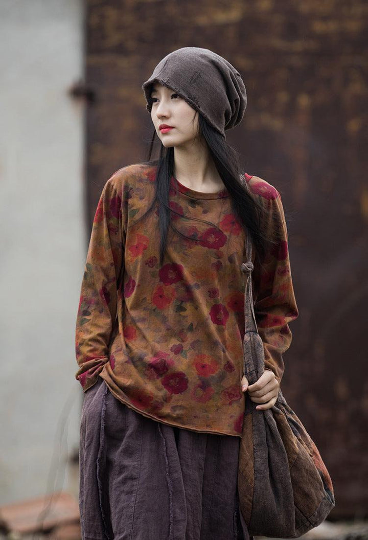 Digital Printing Stone Washed Distressed Cotton And Linen New T-shirt Artistic All-matching - Trendha