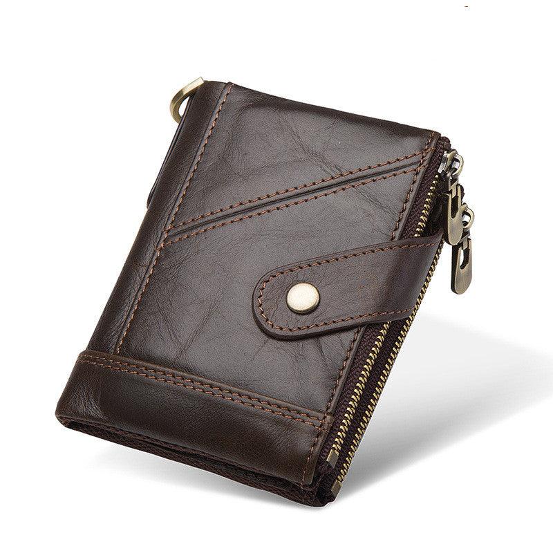 Double Zipper Buckle Leather Men's Wallet With Anti-theft Brush - Trendha