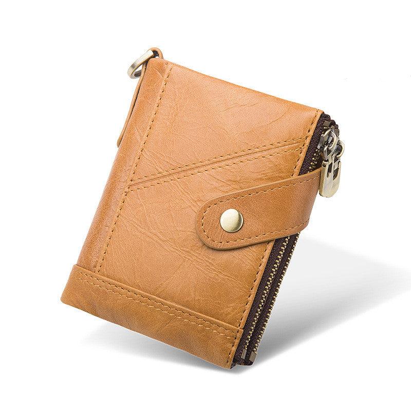 Double Zipper Buckle Leather Men's Wallet With Anti-theft Brush - Trendha