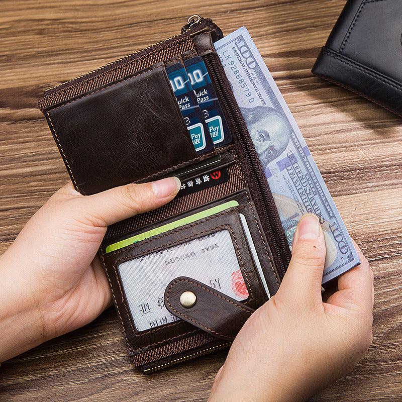 Double Zipper Buckle Leather Men's Wallet With Anti-theft Brush - Trendha