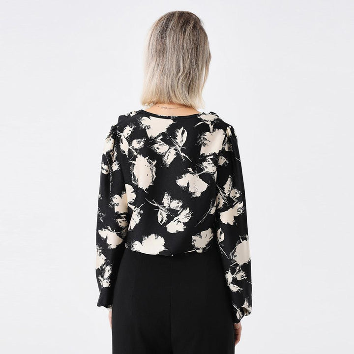 Elegant Ladies Print Front Drop Collar Blouse - Trendha