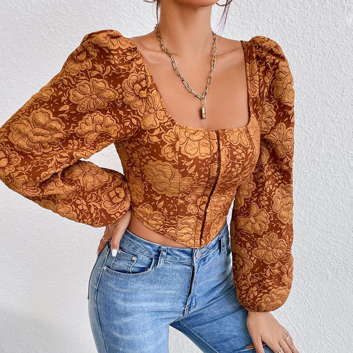 Embroidered Small Tank Top With Long Sleeved Buttons - Trendha