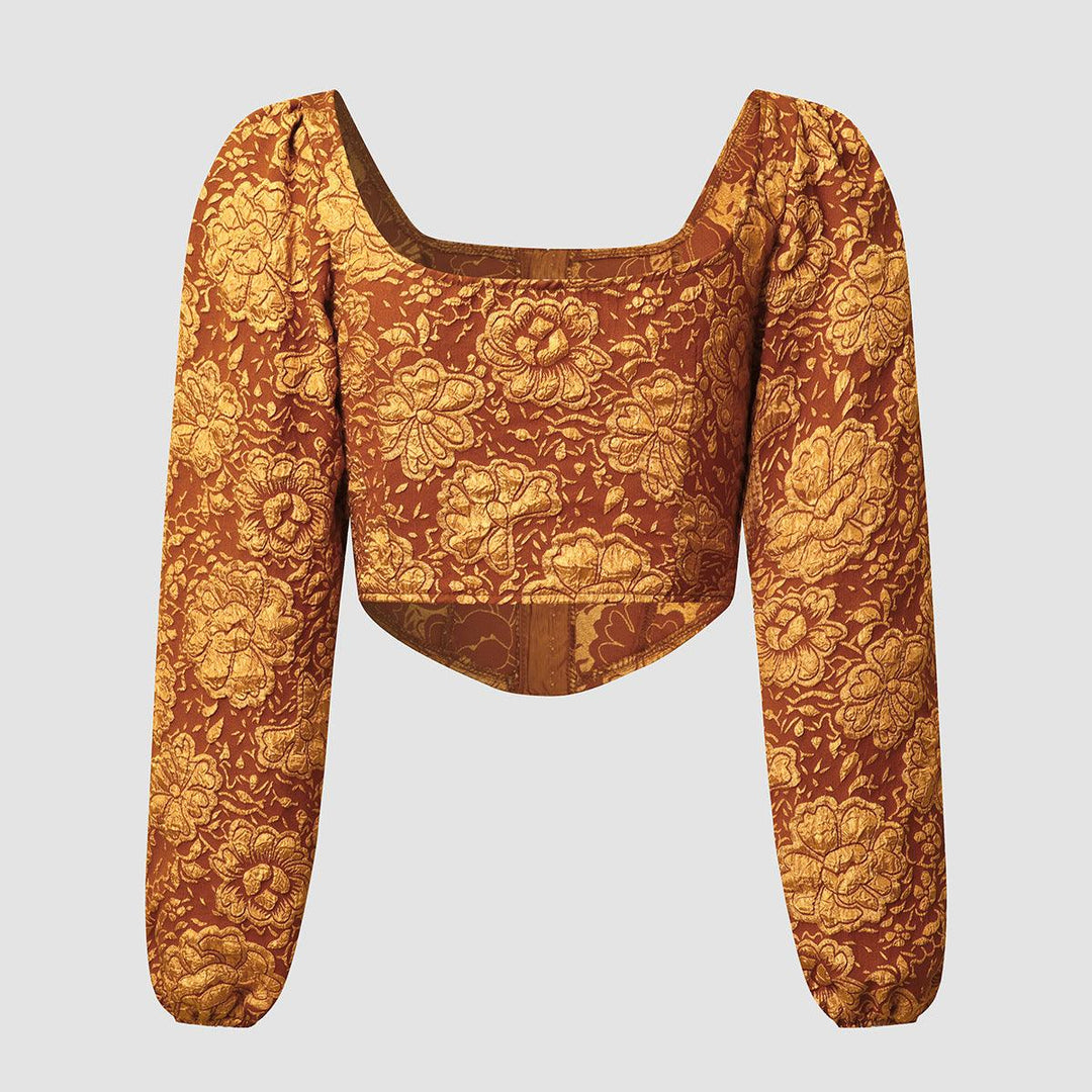 Embroidered Small Tank Top With Long Sleeved Buttons - Trendha