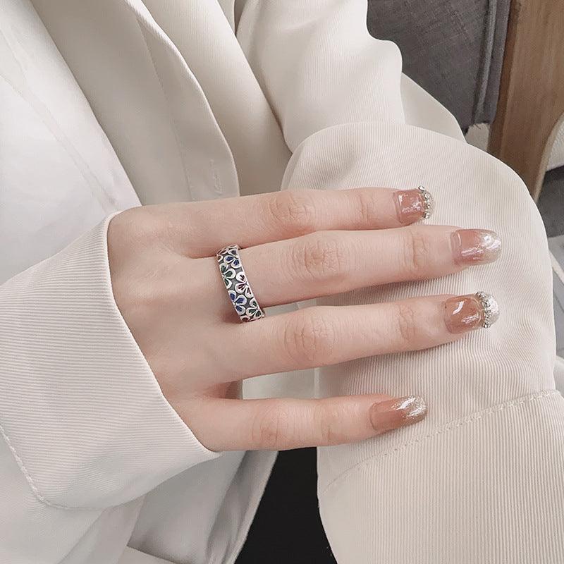 Epoxy Colored Glaze Flowers Print Ring