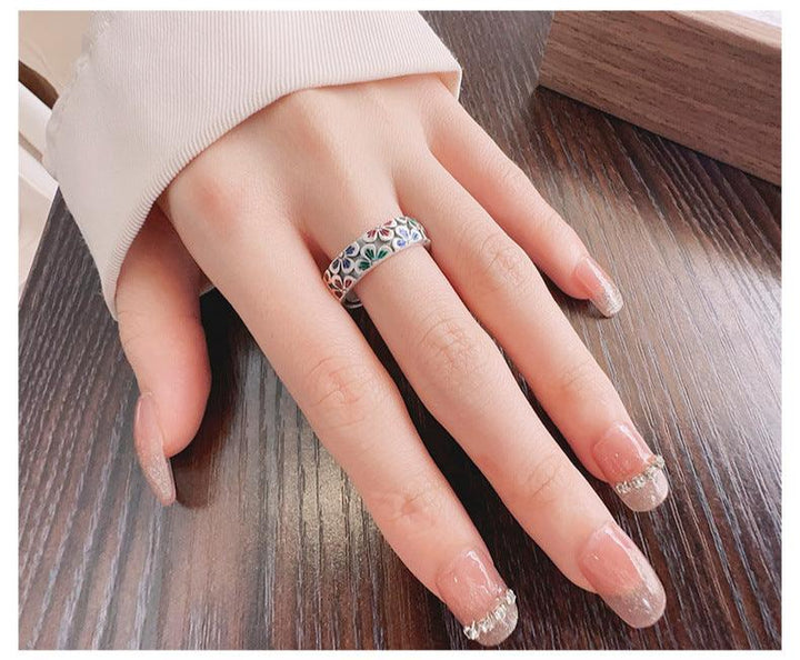 Epoxy Colored Glaze Flowers Print Ring - Trendha