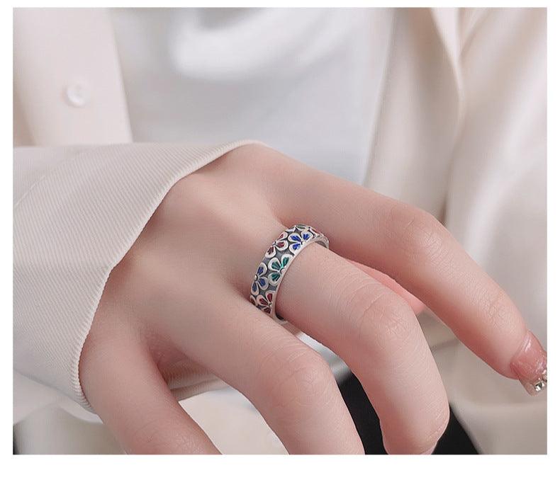 Epoxy Colored Glaze Flowers Print Ring - Trendha