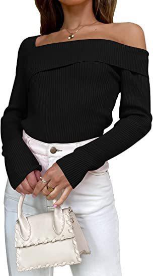 European And American Autumn Leisure Long-sleeved Slim Off-shoulder Knitted Sweater Pullover Top - Trendha